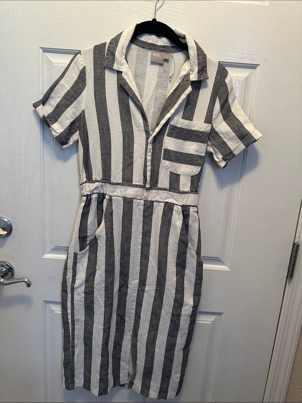 ASOS Vertical Stripe Midi Dress - Gray & White 100% Cotton Chic Size 4